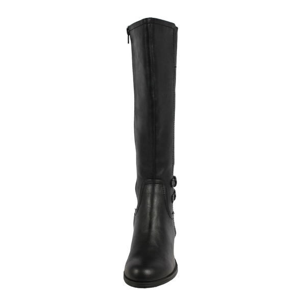 Black Faux Leather Elastic Side Knee High Boot - Picture 4 of 6